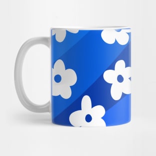 Groovy, Retro Flowers on a Blue Wavy Background Mug